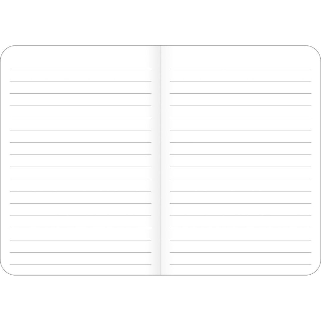 Caderno em branco com linhas para escrita.