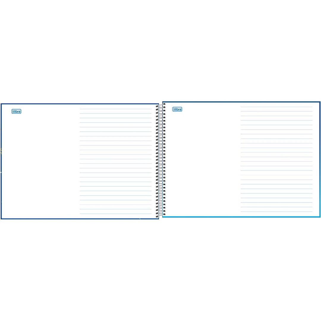 Caderno em espiral com folhas em branco e pautadas.