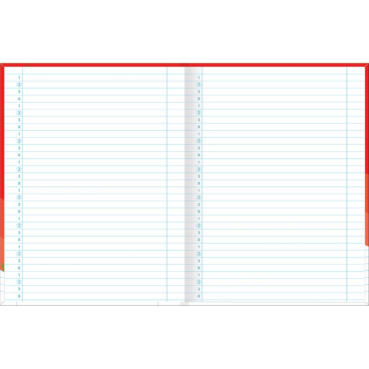 Página dupla de caderno com linhas azuis