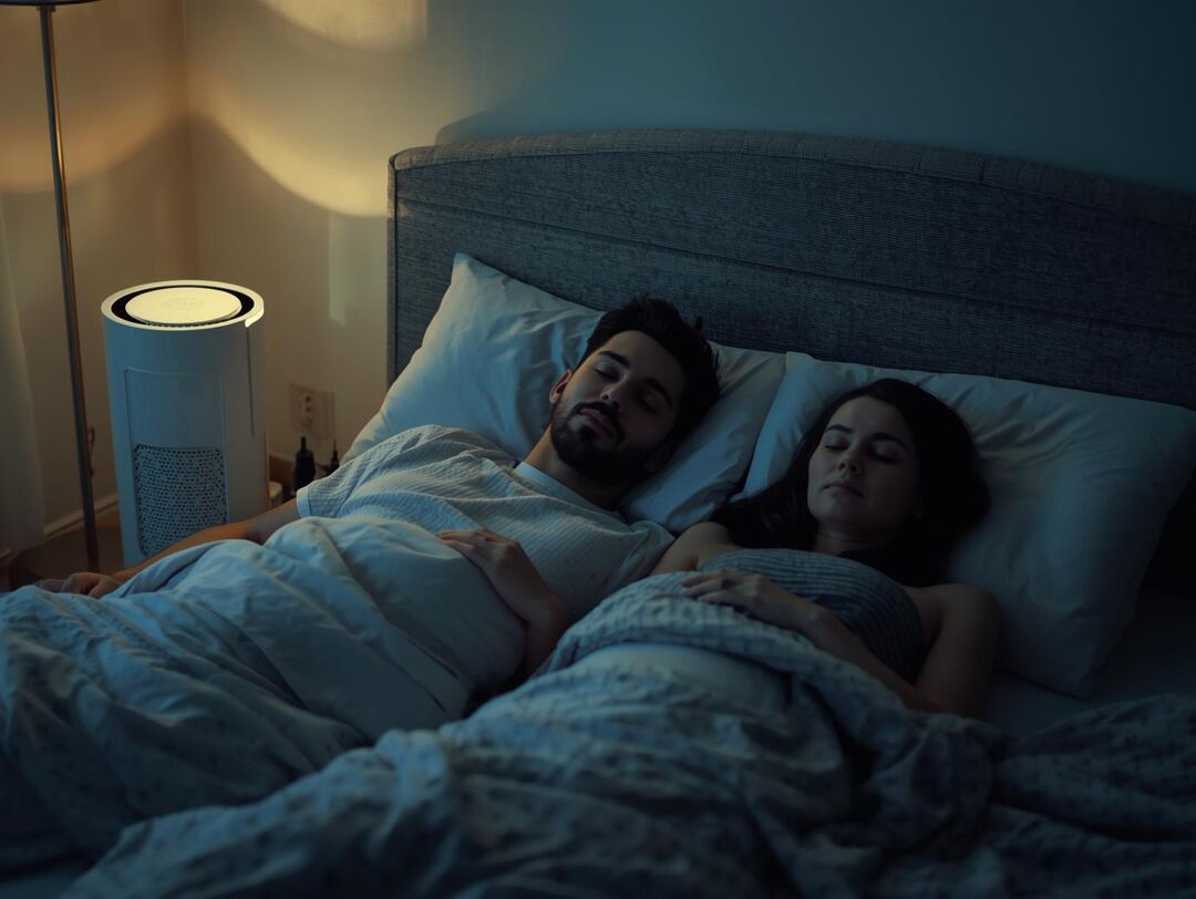 Casal dormindo em uma cama confortavelmente.