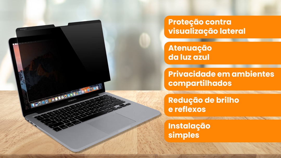Laptop com proteção contra visão lateral e redução de brilho