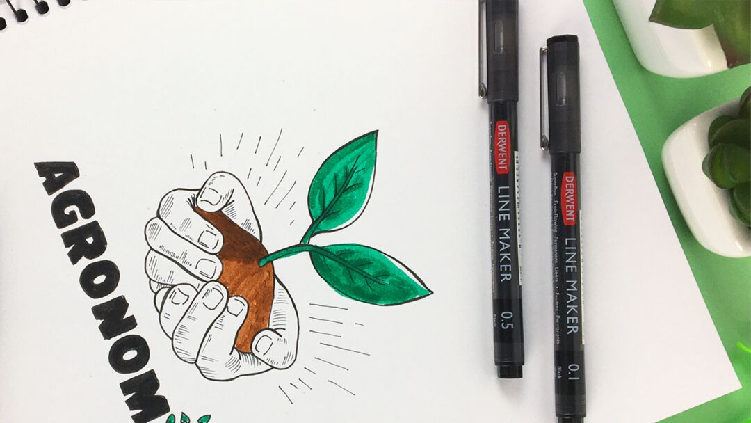 Desenho de agronomia com planta e marcadores Derwent