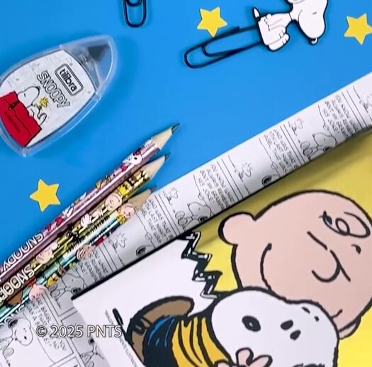 Materiais de escritório com Snoopy e Charlie Brown
