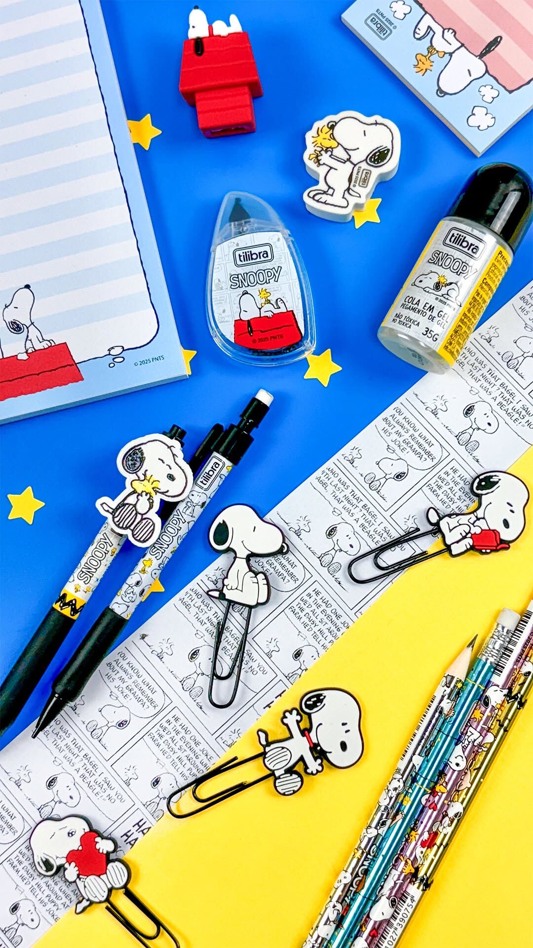 Material de escritório com Snoopy e amigos