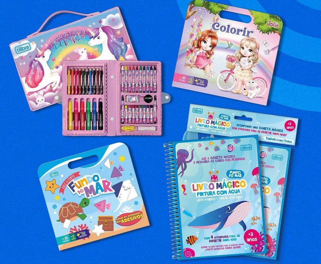 Materiais de pintura e desenho variados para crianças