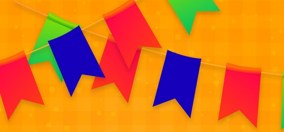 Fitas coloridas em fundo laranja festivo