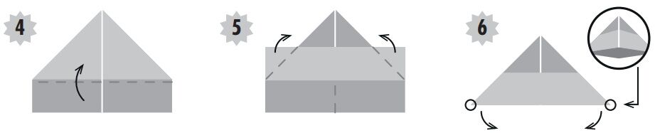 Instruções para montar um origami em três etapas