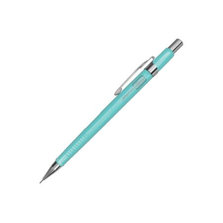 Caneta esferográfica azul clara sobre fundo branco